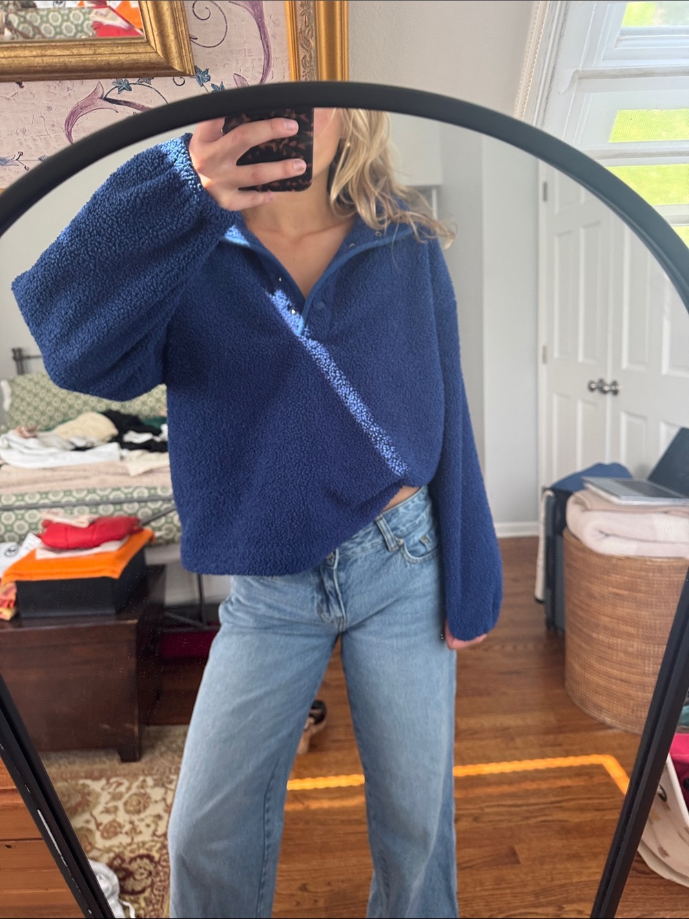 LOFT Navy Blue Teddy Sherpa Popover Jacket